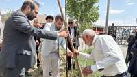 غرس نهال در بیمارستان معتمدی گرمسار با حضور مسئولین شهری